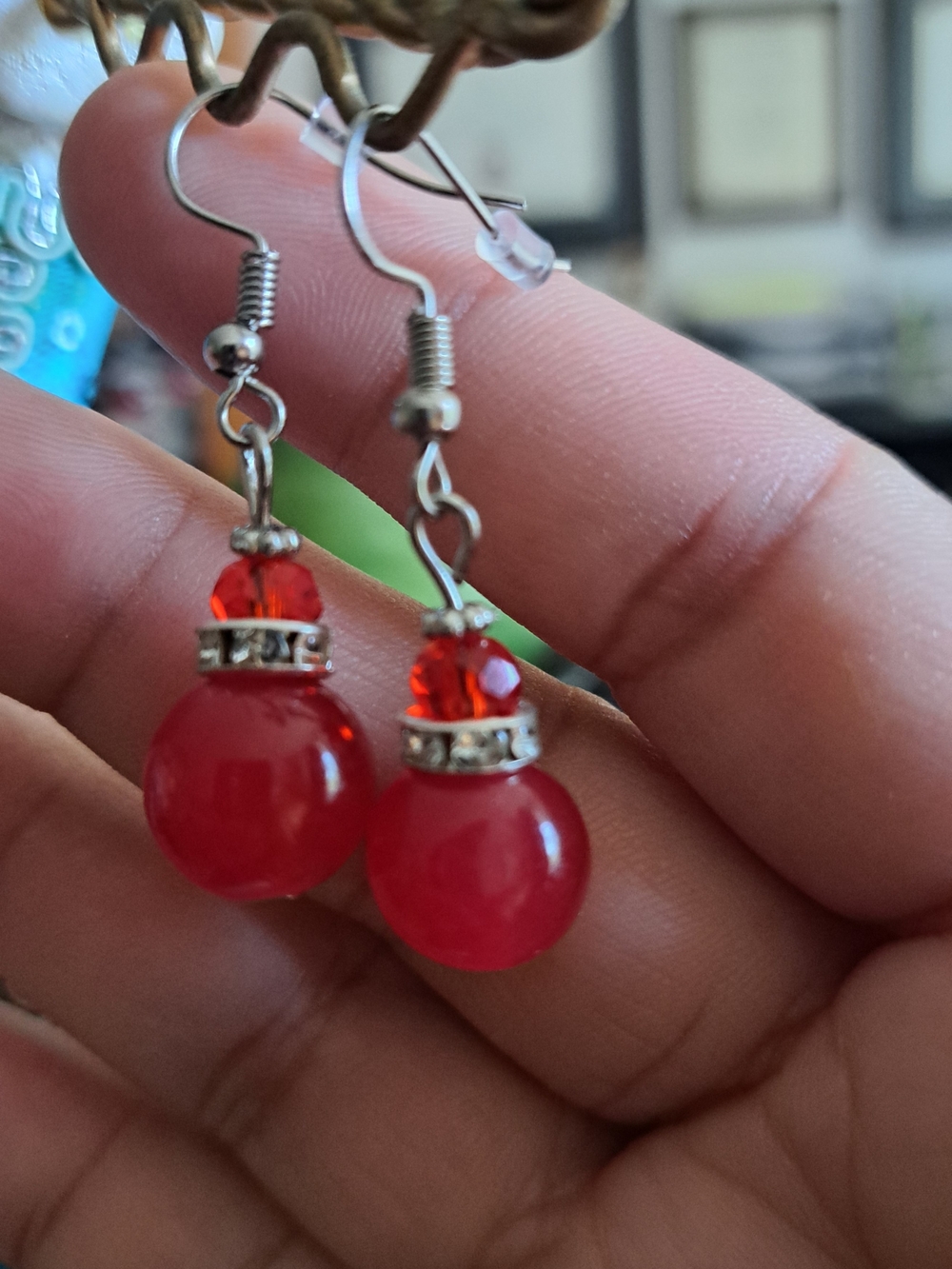 Red Bead Drop Earrings - Women Jewelry